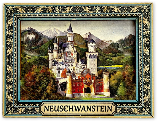3D Magnet Schloss Neuschwanstein Querformat – Nostalgisches Souvenir aus Bayern mit Rahmen-Design