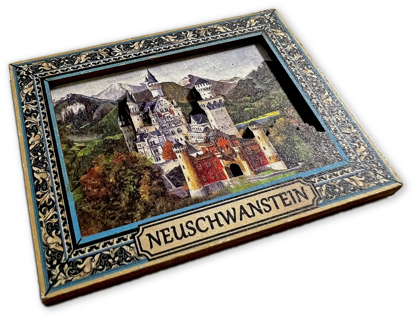 3D Magnet Schloss Neuschwanstein Querformat – Nostalgisches Souvenir aus Bayern mit Rahmen-Design