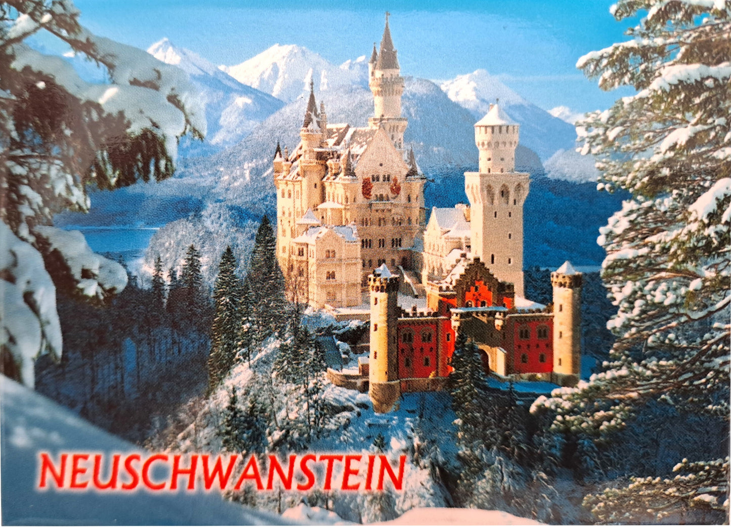 Magnet Schloss Neuschwanstein Winter – Schnee auf Tannenbaum Souvenir aus Bayern