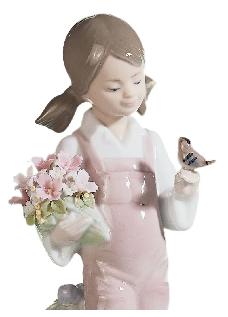 Lladró Porzellanfigur – Spring Mädchen mit Blumen & Vogel | Zeitlose Eleganz