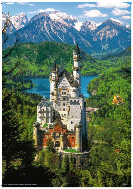 Poster Schloss Neuschwanstein Sommer – Hochformat 98 x 68 cm zum Hängen