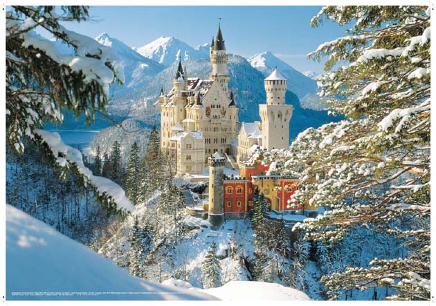 Poster Schloss Neuschwanstein Winter – Querformat 68 x 98 cm zum Hängen