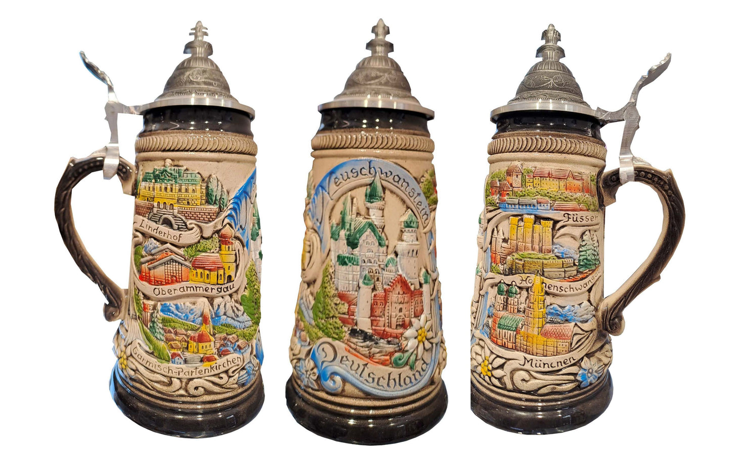 Krug Schloss Neuschwanstein Bunt mit Zinndeckel – 250 ml Sammler-Souvenir aus Bayern