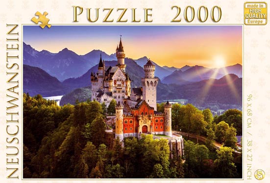 Puzzle Schloss Neuschwanstein Sommer mit Sonne – 2000 Teile Querformat Panorama