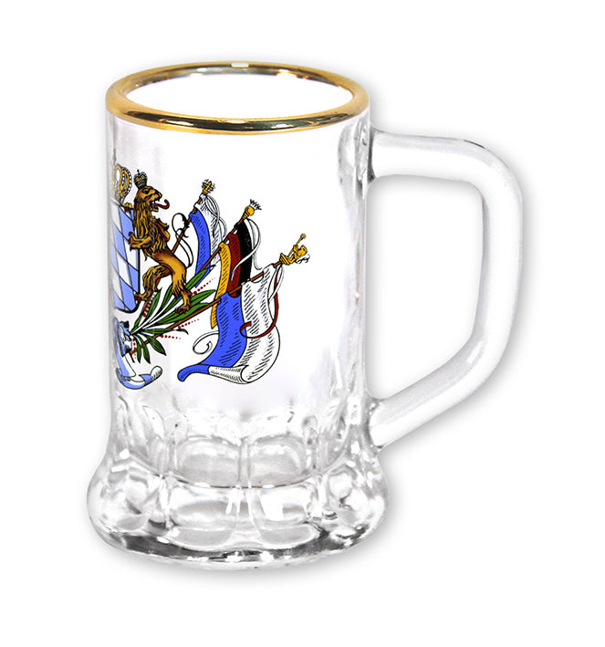 Seidelchen Hans Bayern mit Goldrand – Glas mit 7 Wappen & Fahnen | Allgäu Shopping