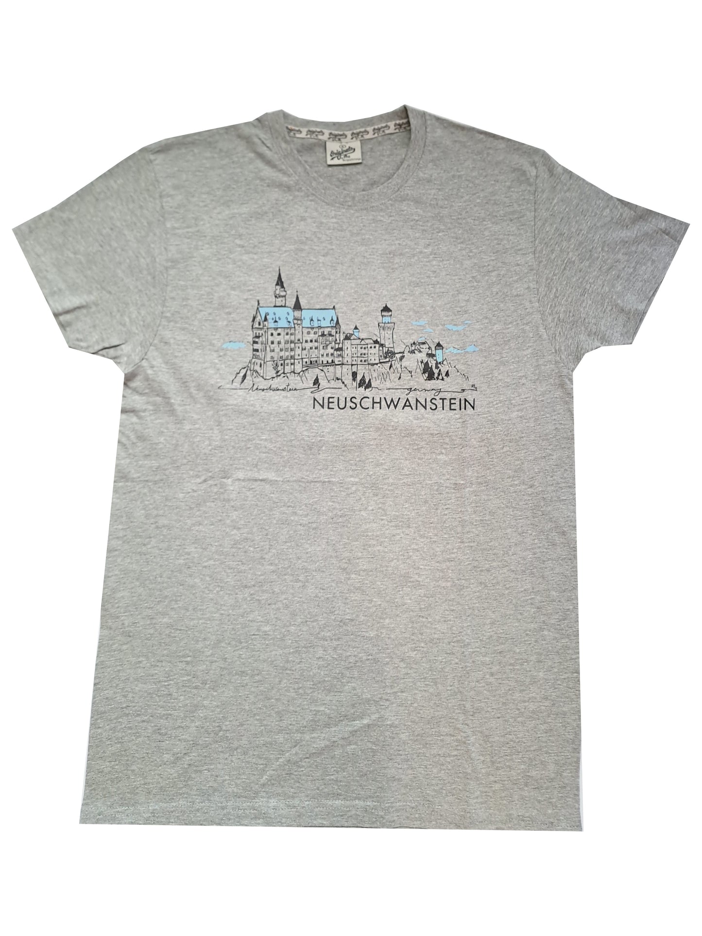 T-Shirt City Grau – Skyline Schloss Neuschwanstein | Bayern Souvenir für Herren & Damen