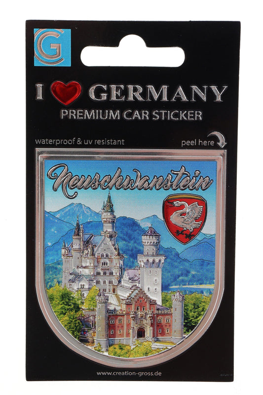 Autosticker Schloss Neuschwanstein – Silber, geprägt & glitzernd | Allgäu Souvenir