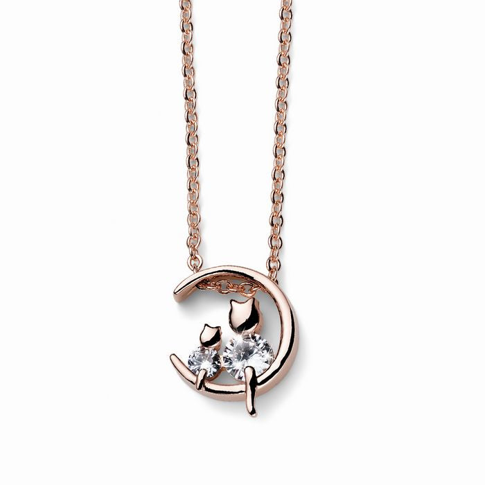 Oliver Weber Necklace TwoCats Rosegold – Zwei Katzen im Halbmond-Design im Roségold-Finish