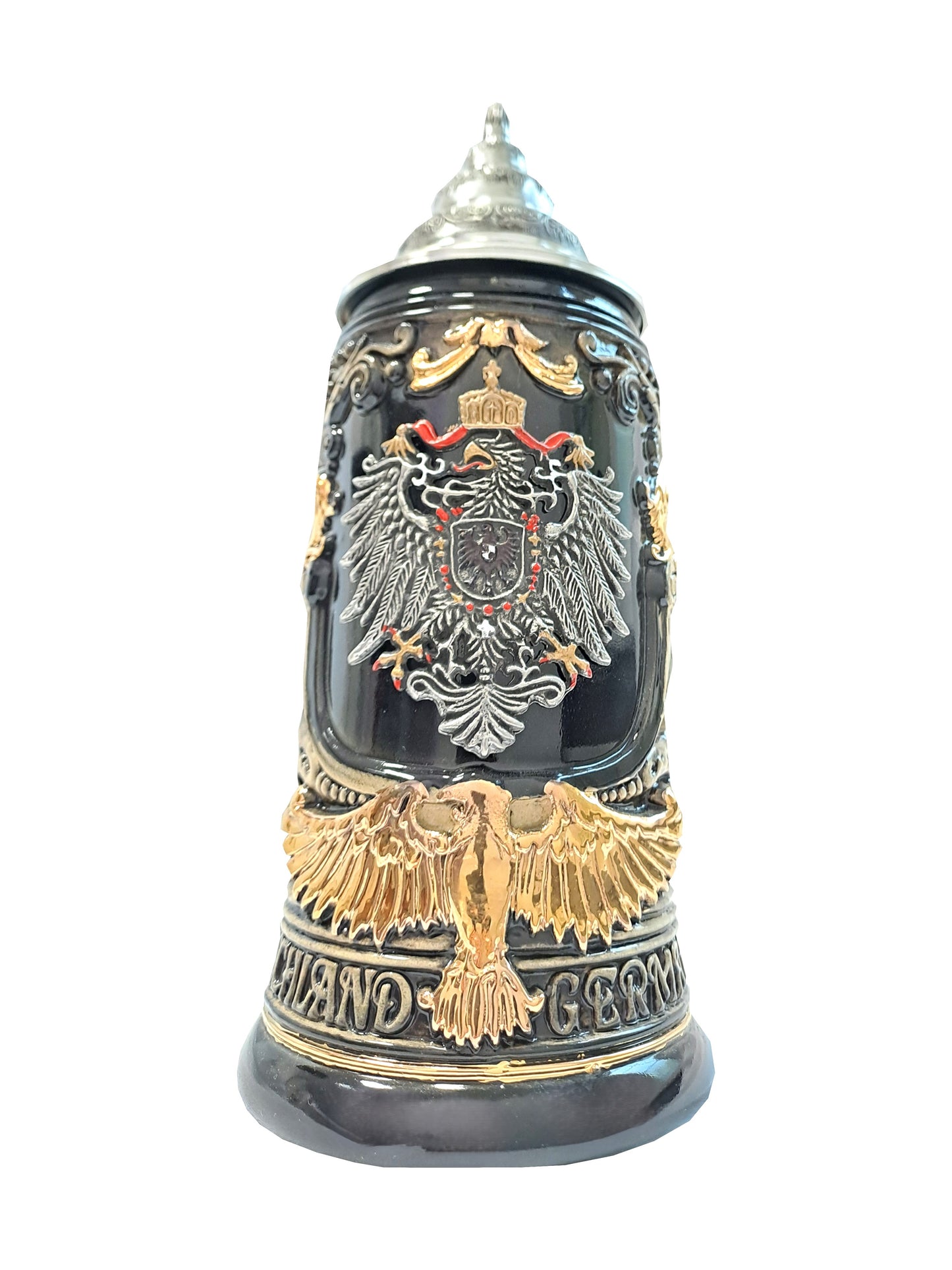 King Bierkrug Schwarz Adlerhenkel mit Bundesländerwappen