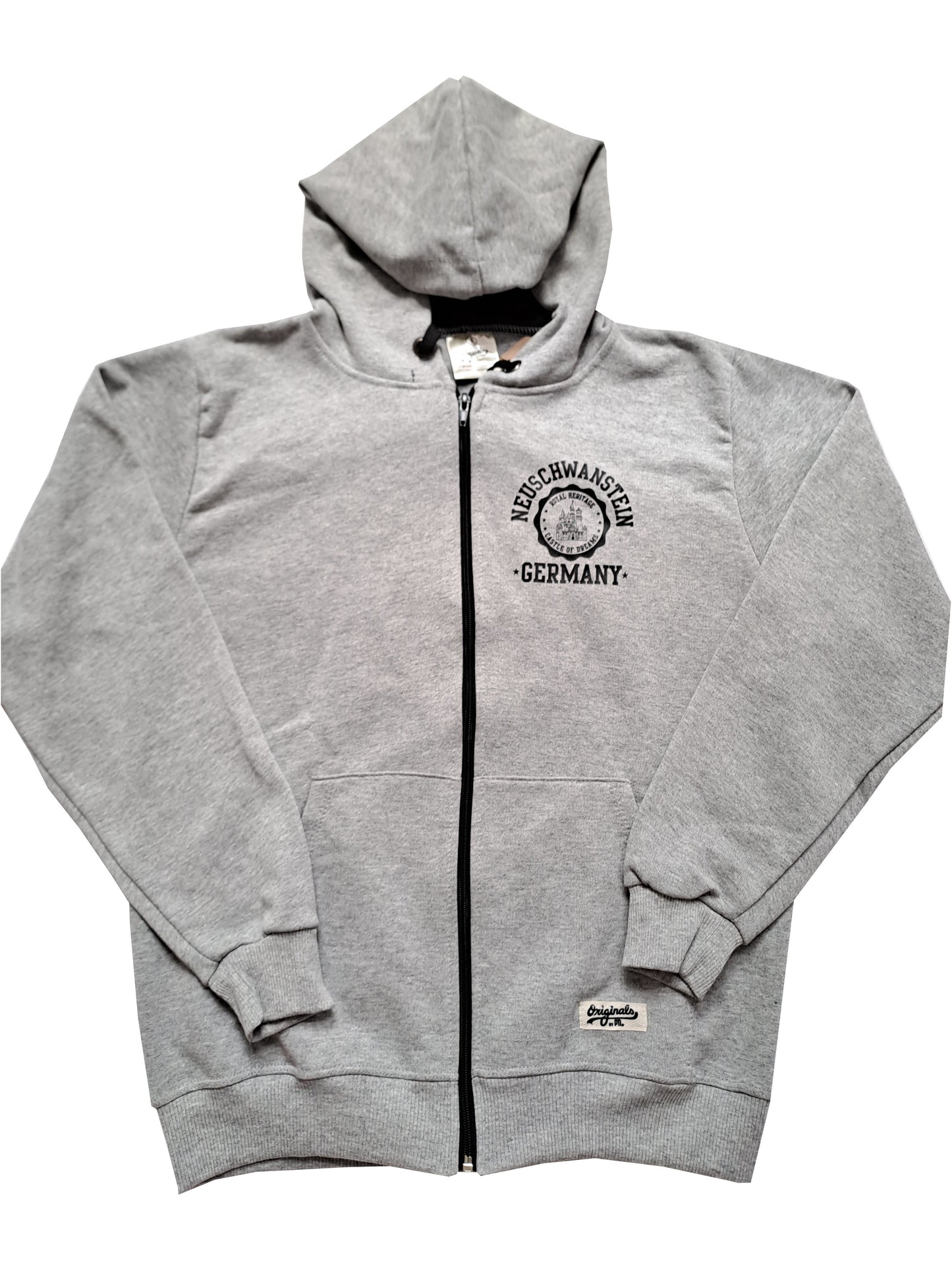 Hoodie mit Reißverschluss Schloss Neuschwanstein – Vigore Grau | Bayern Souvenir