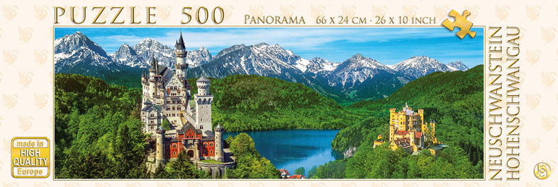 Panorama Puzzle 500 Teile – Schloss Neuschwanstein & Hohenschwangau | Märchenhafte Landschaft