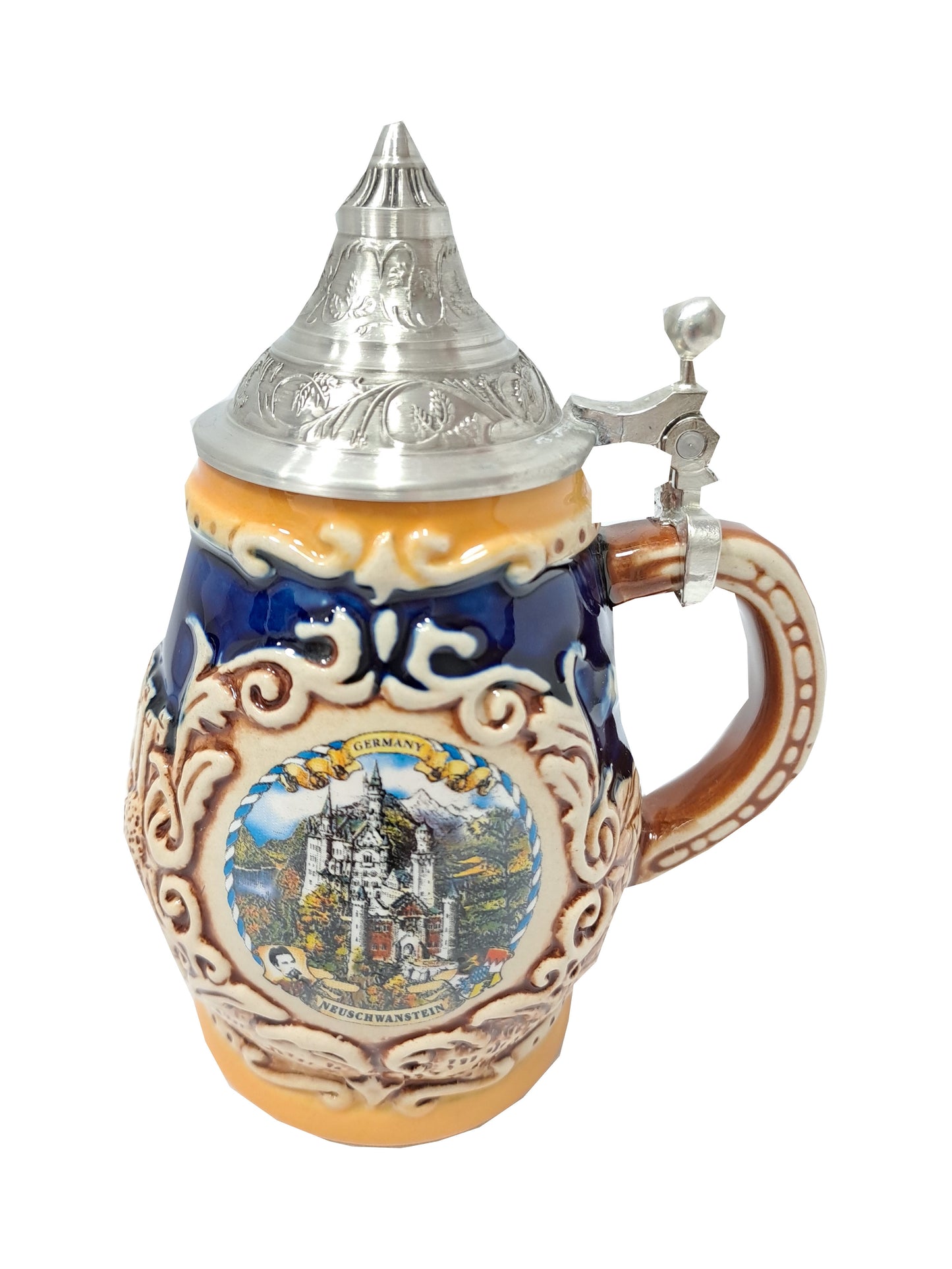 Bierkrug Schloss Neuschwanstein braun Mühle mittel Spitzdeckel