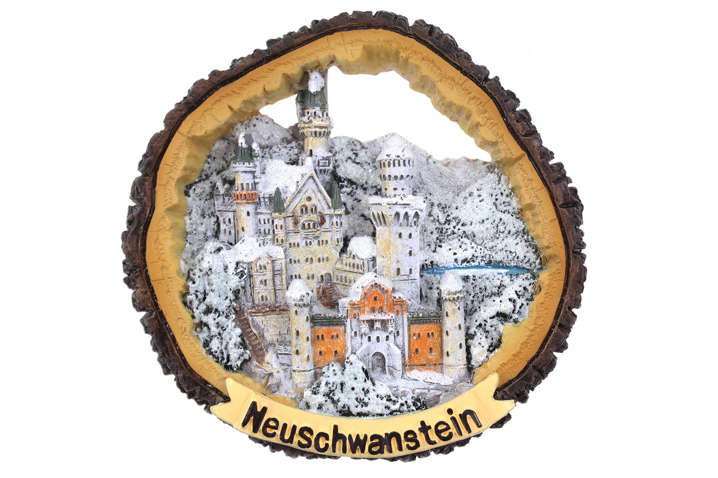 Magnet Schloss Neuschwanstein aus Baumrinde – Winter Edition | Allgäu Souvenir Shop
