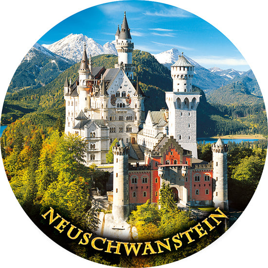 Magnet Rundform 3D mit Motiv Schloss Neuschwanstein – Zauberhafte Landschaft als Andenken