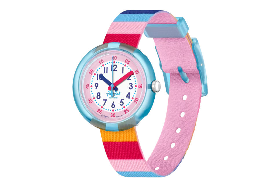 Flik Flak Kinder Armbanduhr Stripy Pink FPNP113 – Farbenfrohes Design für Mädchen