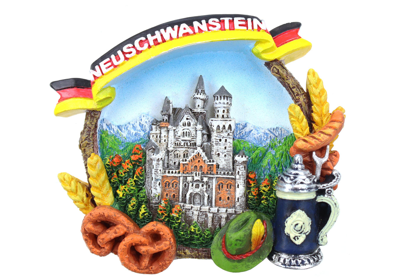 Magnet Schloss Neuschwanstein Flagge Brezel Krug