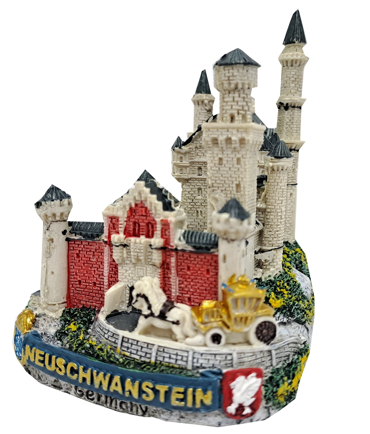 Schloss Neuschwanstein Modell mit Pferdekutsche und Schwan