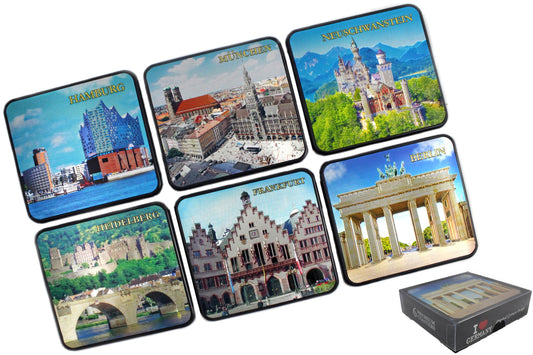 6er Untersetzer-Set Deutschland Sehenswürdigkeiten – Glänzend & mit Korkrückseite | Allgäu Shopping
