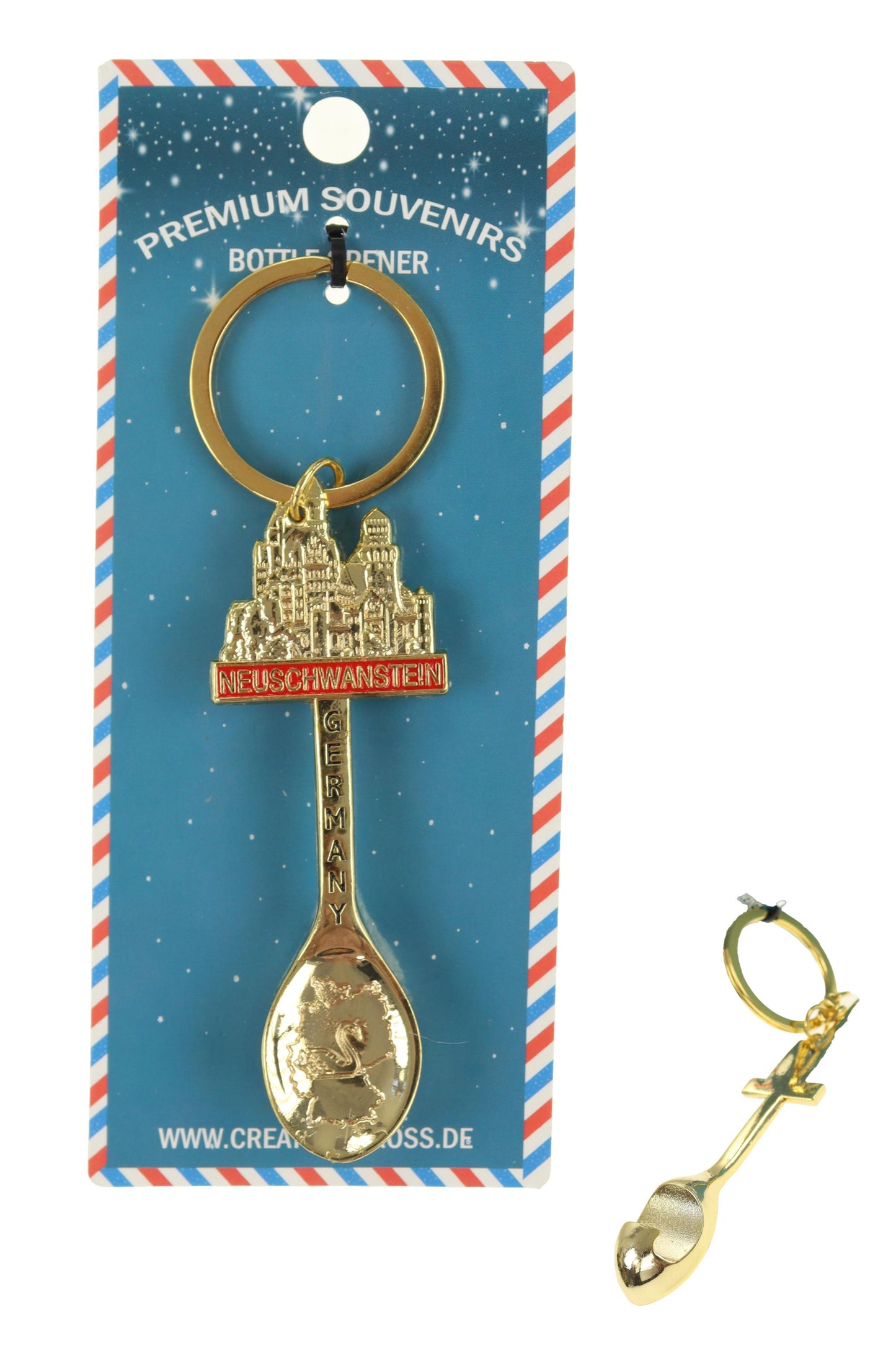 Schlüsselanhänger und Flaschenöffner 2in1 - Neuschwanstein Löffel Gold online kaufen