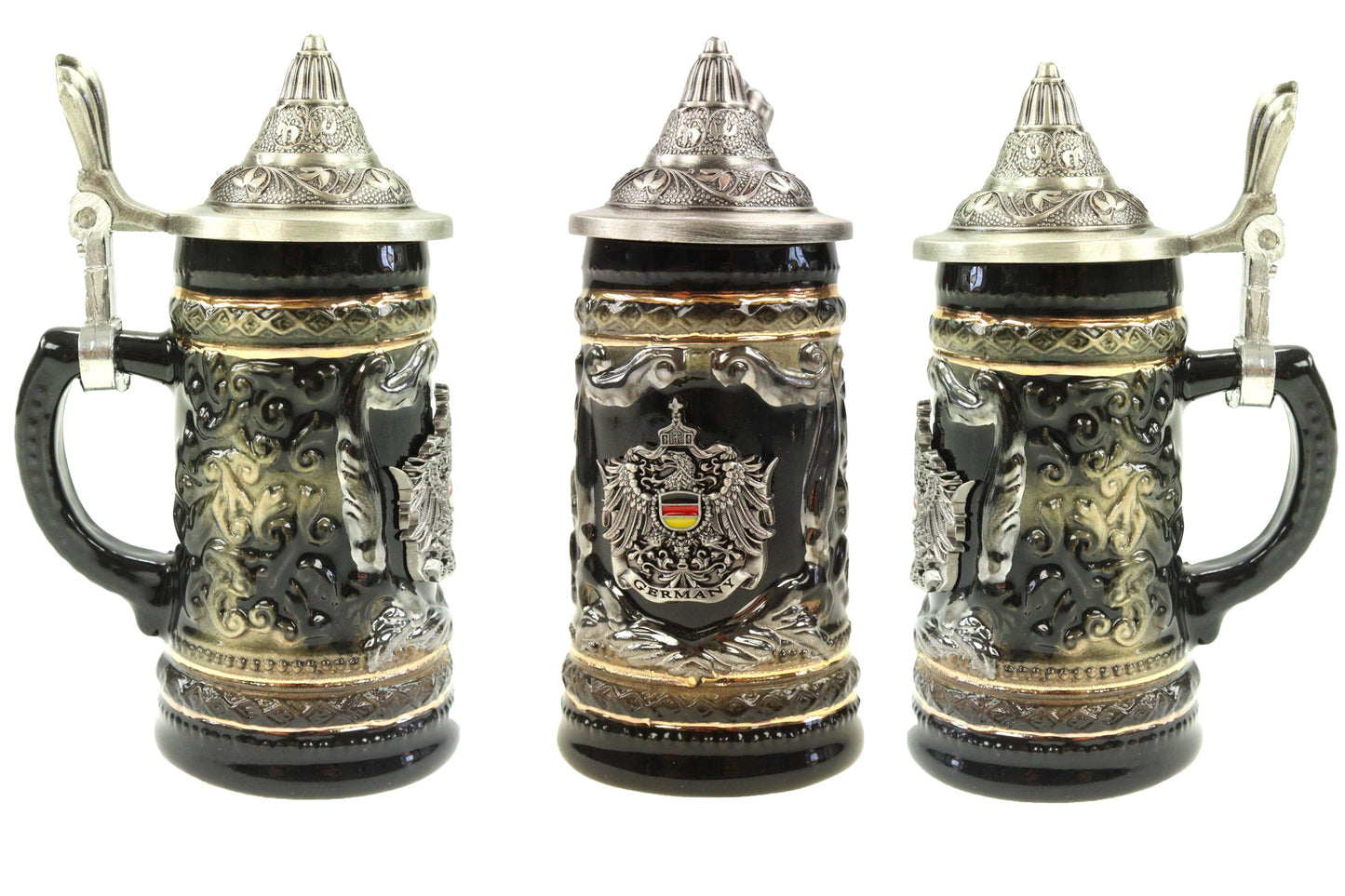 Bierkrug Deutschland Schwarz mit Metallwappen & Zinndeckel – 50 ml Sammlerkrug im Allgäu Online Shop