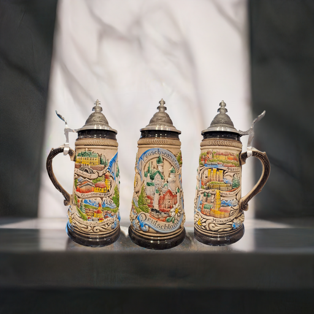 Krug Schloss Neuschwanstein Bunt mit Zinndeckel – 250 ml Sammler-Souvenir aus Bayern