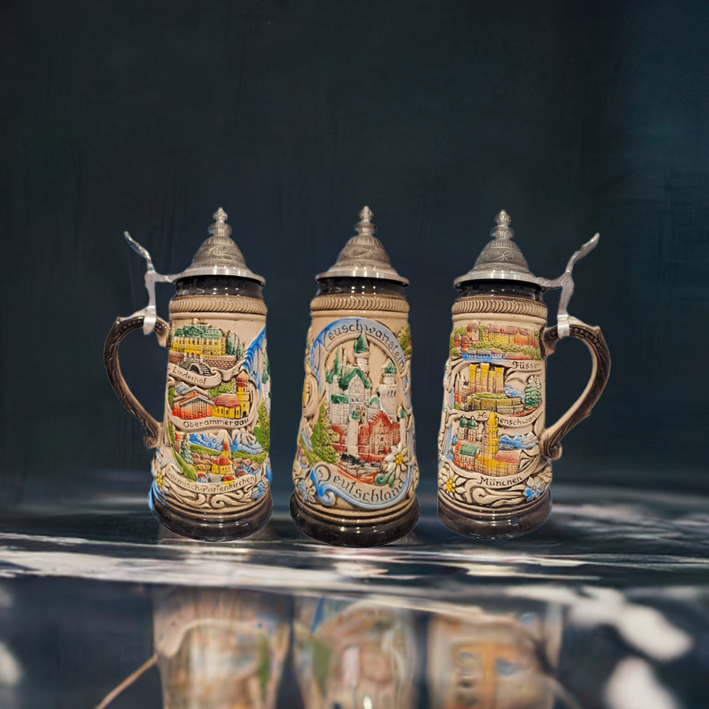 Krug Schloss Neuschwanstein Bunt mit Zinndeckel – 250 ml Sammler-Souvenir aus Bayern
