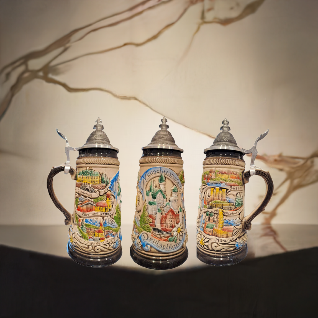 Krug Schloss Neuschwanstein Bunt mit Zinndeckel – 250 ml Sammler-Souvenir aus Bayern
