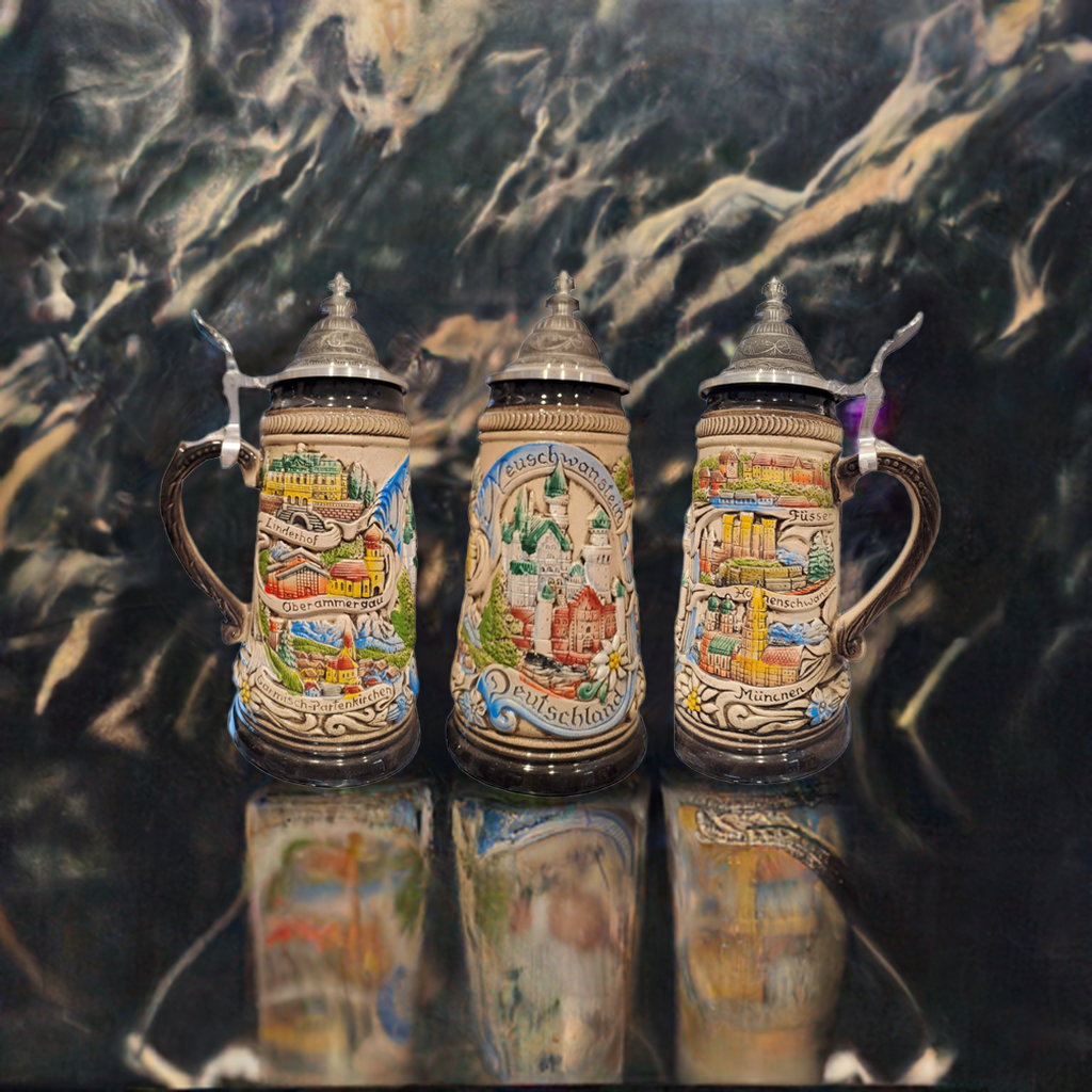 Krug Schloss Neuschwanstein Bunt mit Zinndeckel – 250 ml Sammler-Souvenir aus Bayern