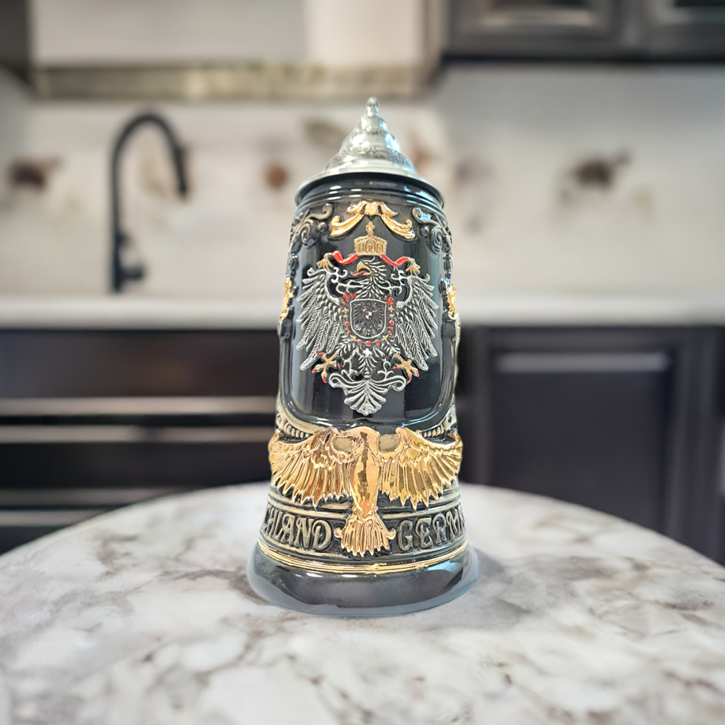 King Bierkrug Schwarz Adlerhenkel mit Bundesländerwappen