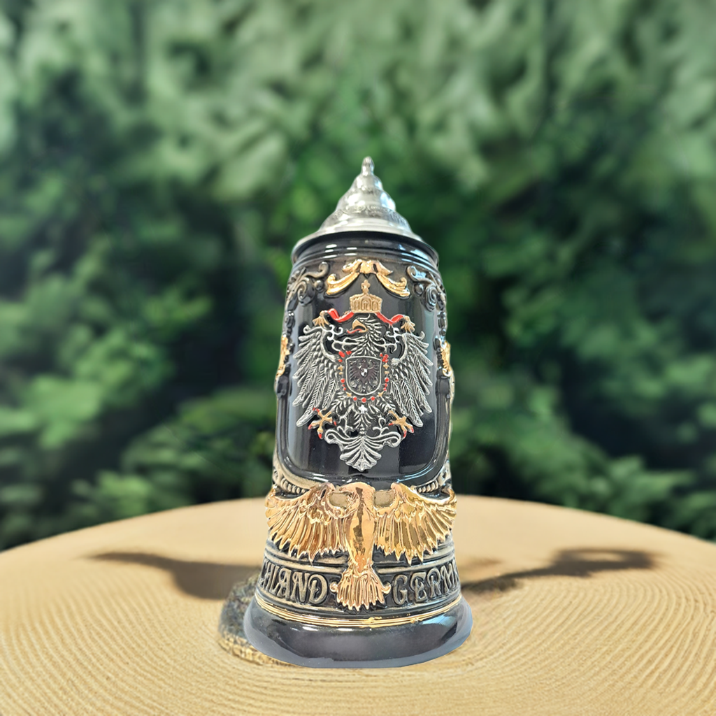 King Bierkrug Schwarz Adlerhenkel mit Bundesländerwappen