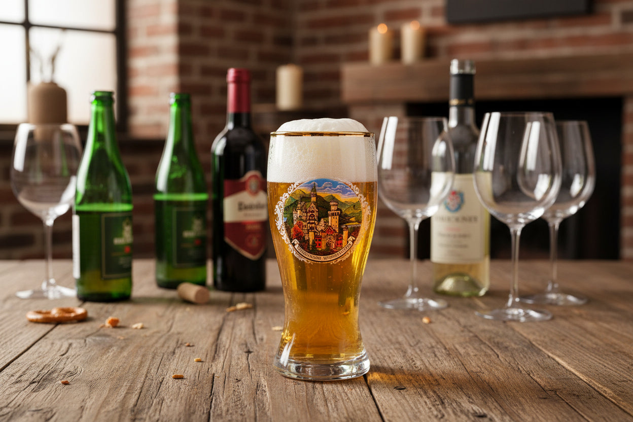 Mini-Weizenbierglas Schloss Neuschwanstein mit Goldrand – Elegantes Bayerisches Glas