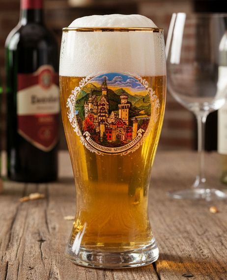Mini-Weizenbierglas Schloss Neuschwanstein mit Goldrand – Elegantes Bayerisches Glas