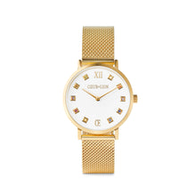 Lade das Bild in den Galerie-Viewer, Armbanduhr Damen Rund Brilliant White Milanaise Edelstahl Gold
