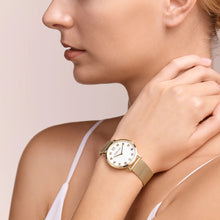 Lade das Bild in den Galerie-Viewer, Armbanduhr Damen Rund Brilliant White Milanaise Edelstahl Gold
