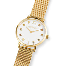 Lade das Bild in den Galerie-Viewer, Armbanduhr Damen Rund Brilliant White Milanaise Edelstahl Gold

