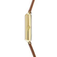 Lade das Bild in den Galerie-Viewer, Armbanduhr Damen Iconic Square Gold White Sunray Armband Leder Classy Braun
