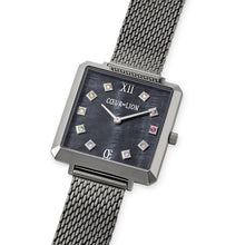Lade das Bild in den Galerie-Viewer, Armbanduhr Iconic Square Anthrazit Perlmutt Milanaise Edelstahl Anthrazit
