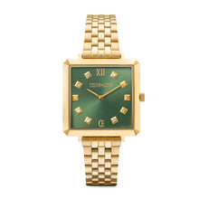 Lade das Bild in den Galerie-Viewer, Armbanduhr Iconic Square Glamorous Green Edelstahl Gold
