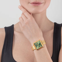 Lade das Bild in den Galerie-Viewer, Armbanduhr Iconic Square Glamorous Green Edelstahl Gold
