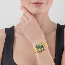 Lade das Bild in den Galerie-Viewer, Armbanduhr Iconic Square Glamorous Green Edelstahl Gold