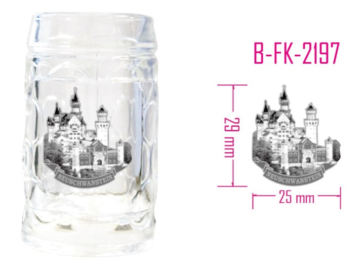 Bierkrug Glas Stamper Neuschwanstein Metalleinsatz