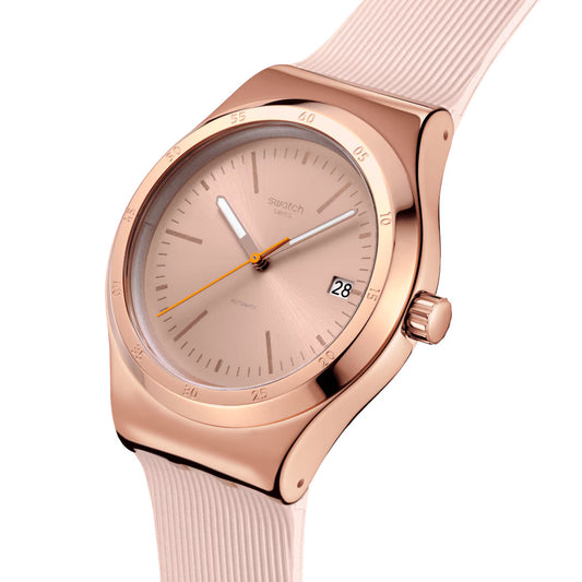 SWATCH Armbanduhr SECRET MOVES YIG402 – Automatik, Roségold & Beigefarben