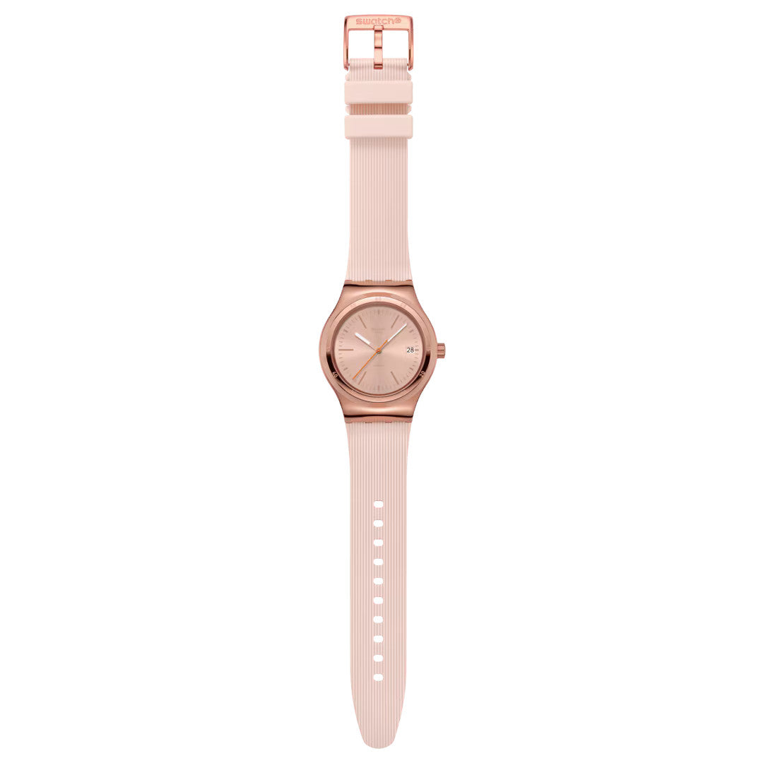 SWATCH Armbanduhr SECRET MOVES YIG402 – Automatik, Roségold & Beigefarben