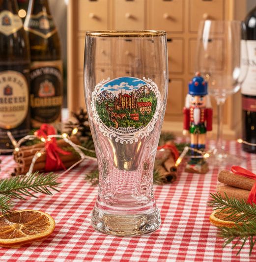 Mini-Weizenbierglas Schloss Hohenschwangau mit Goldrand – Elegantes Bayerisches Glas