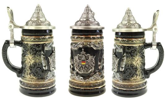 Bierkrug Deutschland Schwarz mit Metallwappen & Zinndeckel – 50 ml Sammlerkrug im Allgäu Online Shop